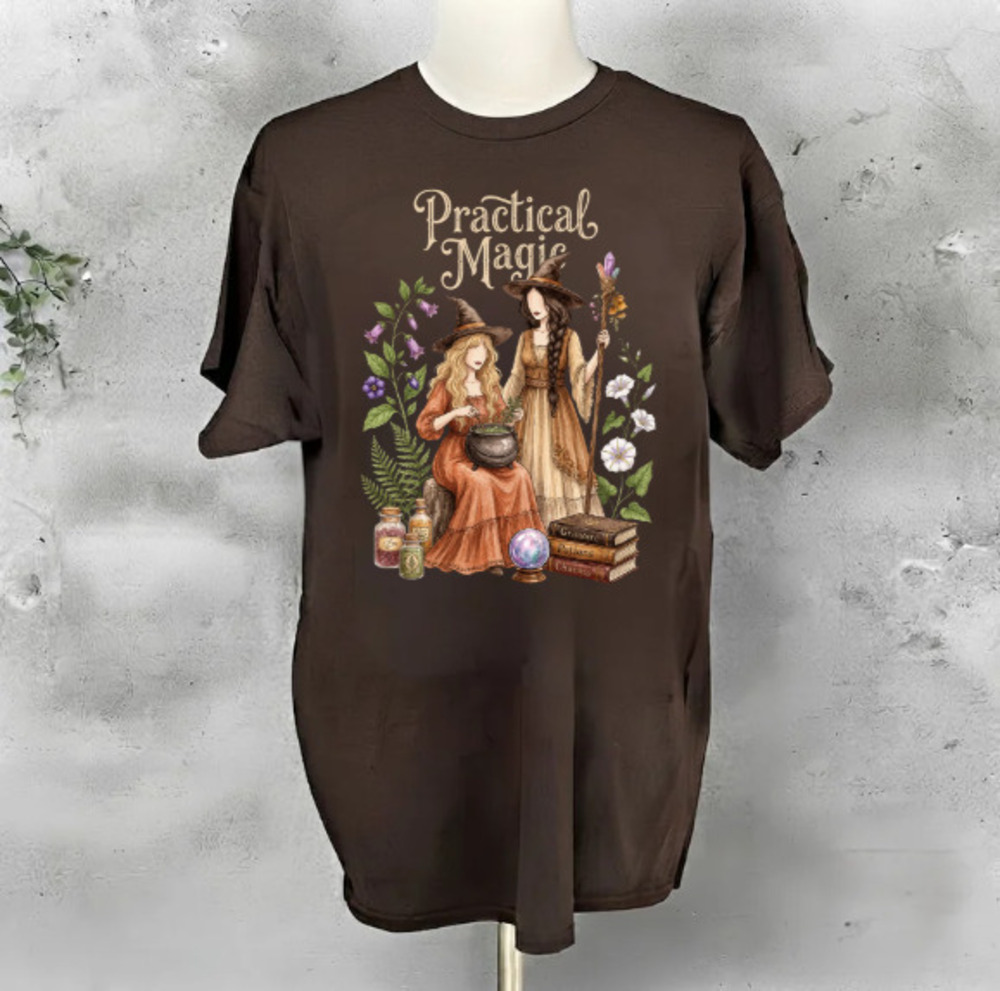 Practical Magic Witches Cauldron Potions Crystal Ball Books Vintage T-Shirt